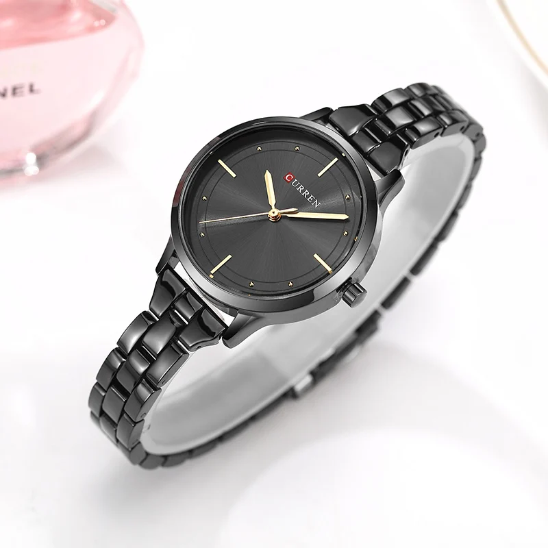 CURREN Модные женские наручные часы с черным ремешком для часов Топ люксовый бренд женские ювелирные изделия браслет часы женский подарок