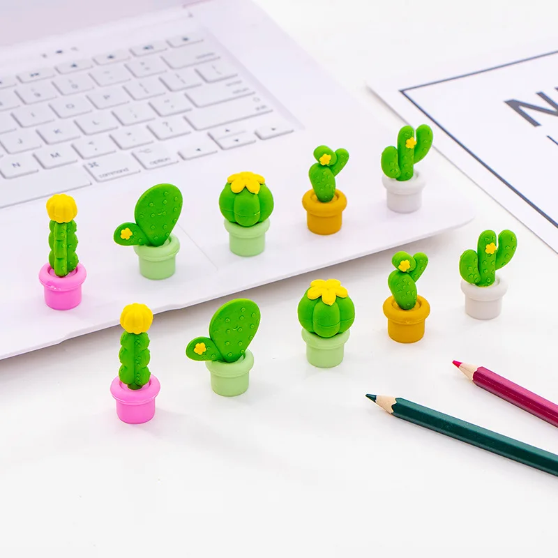 5Pcs/Set Cute Cactus Pencil Erasers for Office School Creative Stationery Supplies Kawaii Kids Writing Rubber Student Gift