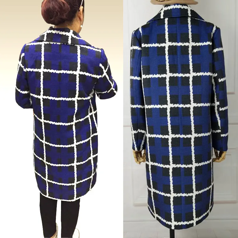 La 2018 Parka Survêtement De Tissu Femmes Mode Veste Plaid Laine Chaud Cachemire Taille Plus Femme Blue D'hiver Manteau Lâche Long 4xl 4x4qaFr