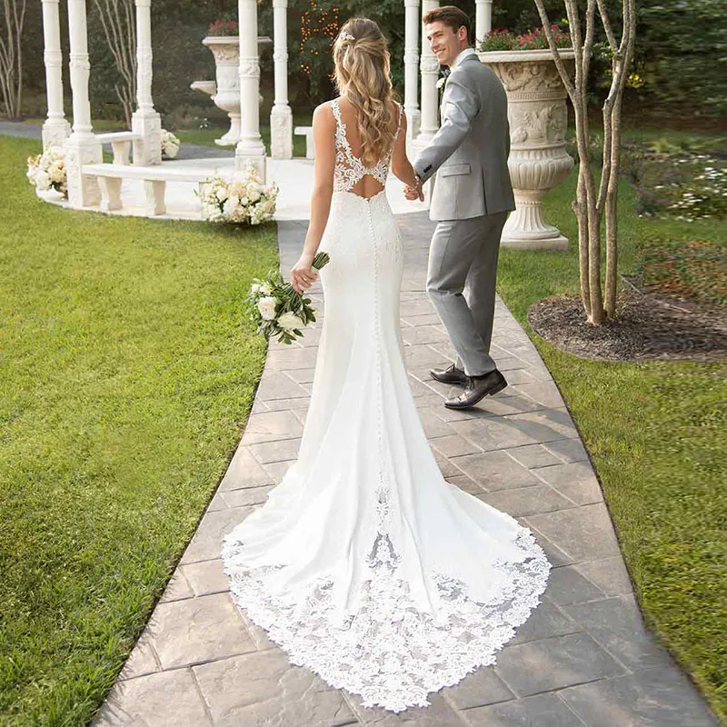 

Vintage Mermaid Boho Wedding Dresses 2019 Sweetheart Spaghetti Straps Backless Train Bride Dress robe de soire vestido de noiva