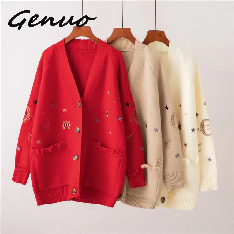 

Genuo New Vintage Short Knited Sweaters Women Fashion Oversized Sweater Ladies Winter Coats Woman Harajuku Designer Women Tops