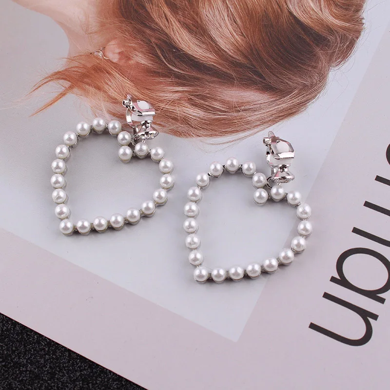 New Arrival Gold Silve Love Heart Clip on Earrings No pierced For Women Korean Style Pearl Earrings Party Wedding Jewelry