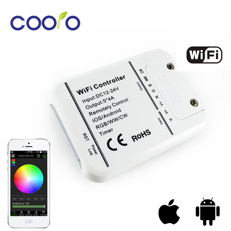 

DC12-24V 4A*5CH RGB/WW/CW LED WIFI Controller IOS Android Smart Link Timer Music control rgb controller,free shipping