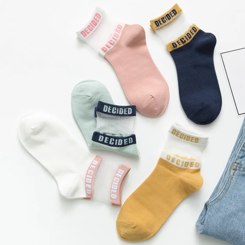 

Transparent Socks Summer Thin Tide Individual Glass Silk Crystal Socks Female Socks decided letters footwear 3pairs/lot