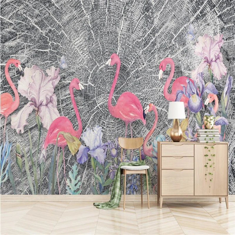 

Custom Wallpaper 3d Nordic Small Fresh Flamingo Plant Leaf Wall Papers Home Decor for Bedroom TV Background 3d Wall Mural