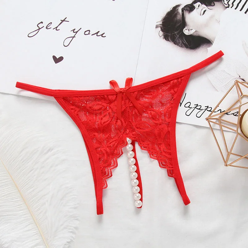 Women Panties Sexy Opening Crotch Pearl Ladies underwear Lace Briefs Thongs G-string Lingerie