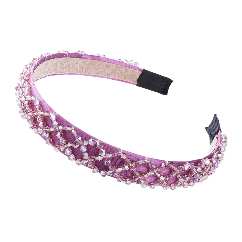 LEVAO 3 см мудрые бисерные Хрустальная лента для волос для женщин Плетение Бисером волосы полосы обруча головные уборы ободок повязка для волос для девочек орнамент - Цвет: purple 2 cm