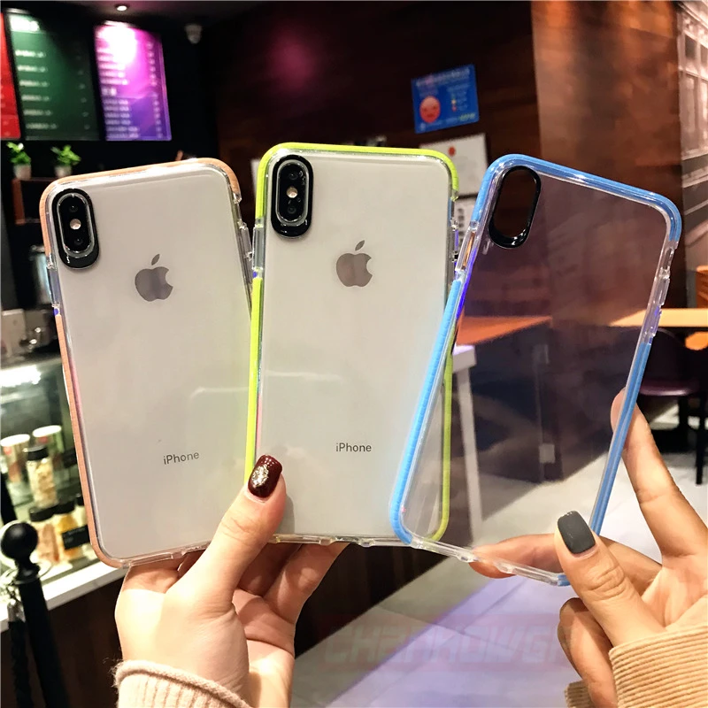 Двухцветный мягкий силиконовый чехол из тпу для iPhone XS Max XR X 6 6s 7 8 Plus прозрачные