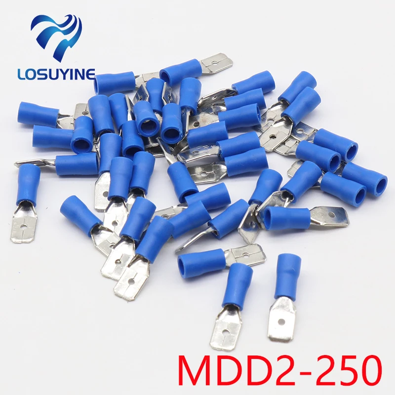 

MDD2-250 MDD2.5-250 male Insulated Spade Quick Connector Terminals Crimp Terminal AWG 100PCS/Pack MDD