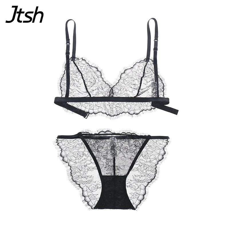 

Summer Sexy Lace Bralette Set Tranaparent Invisible Unlined Sheer Bra Set Women Underwear Set Soutien Gorge Eyelash Lingerie
