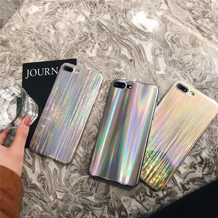 

JeKacci Laser Bling Shining Soft TPU Phone Case for iPhone 6s plus 7 8 X Ultra thin Rainbow Cover for iPhone 6 cases