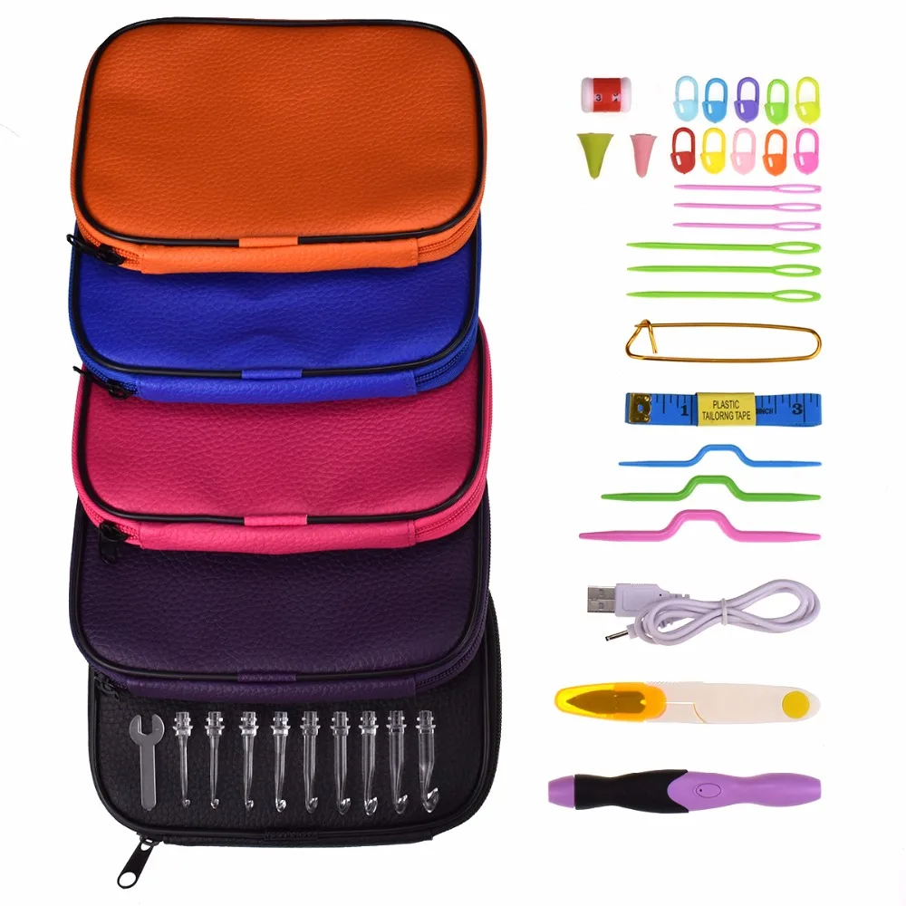 

KOKNIT purple/orange/red/blue/black Led Crochet Hook Set light up Crochet Hooks Knitting Needles Set 2.0 mm - 6.5 mm size