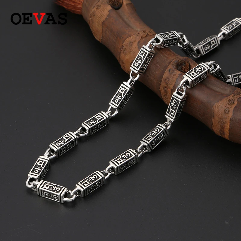 6mm Solid Thai silver Buddhism Six words Auspicious symbol Chain necklace for men Heavy S925 Sterling Chains jewelry | Украшения и