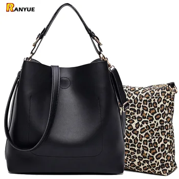 

High Quality Leather Women Bag Bucket Shoulder Bags Solid Big Women Handbag Set Large Capacity Tote Bolsas Feminina Famous Brand