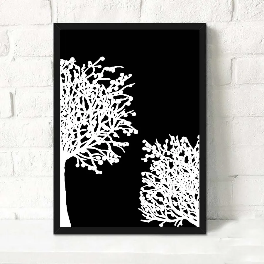 3 Piece Modern Minimalis Panel Hitam Putih Pohon Kanvas Lukisan