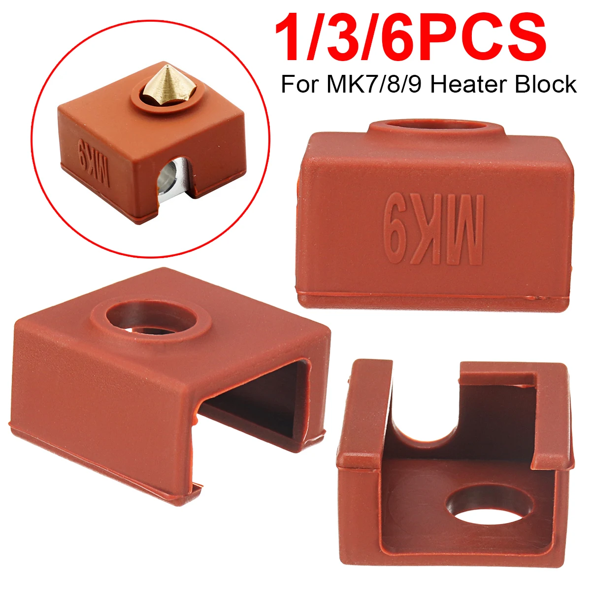 

New Silicone Sock Heater Block Cover for Anet Pru sa i3 MK7 MK8 MK9 3D Printer Parts Coffee Color Silica Gel