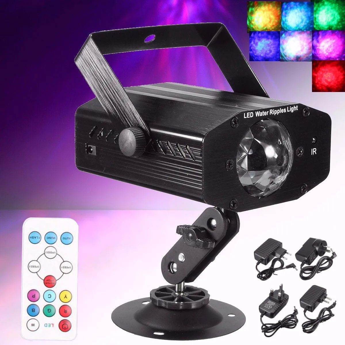

3W RGB 7 Color Remote Control Water Wave Effect LED Laser Projector Stage Light for Club Bar DJ KTV Disco Party Lamp