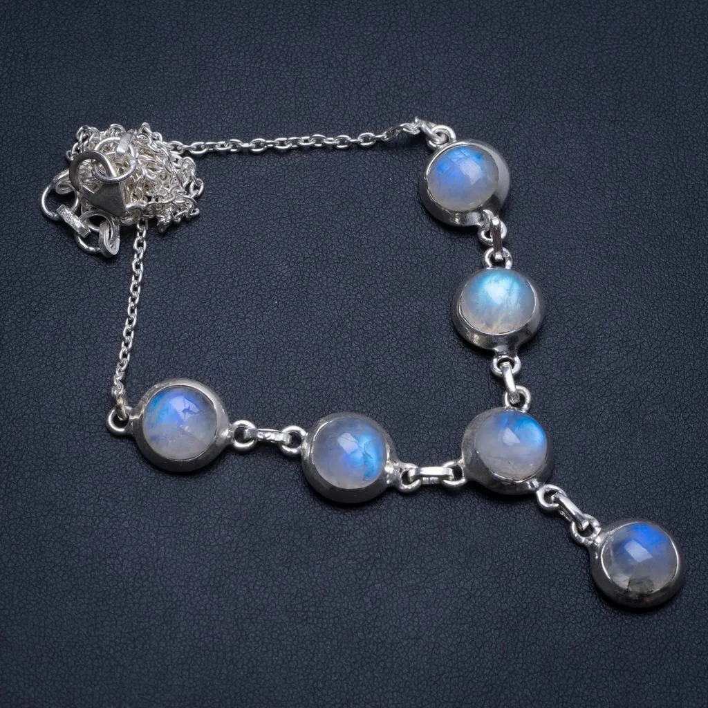 

Natural Rainbow Moonstone Handmade Vintage 925 Sterling Silver Y Necklace 19.25" T8730