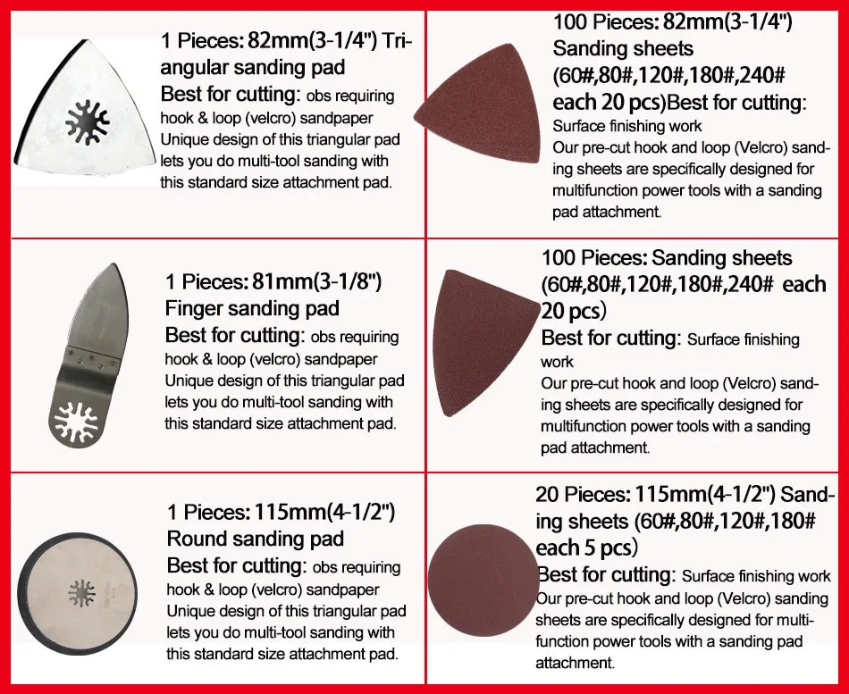 82pcs Multitool Oscillating Accessories Kit, Sandpaper Triangular - View #9