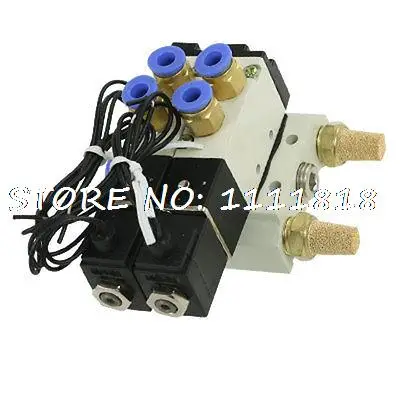 

4V110-06 DC 12V Twin Solenoid Valve Mufflers PC6-01 Quick Fittings Base Set