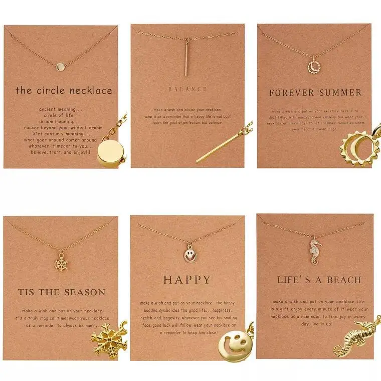 New greeting card creative letter paper card gold bean collarbone chain joker smiley face necklace snowflake jewelry