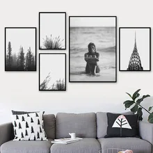 Tree Grass Plants Beach Girl Nordic Posters And Prints Wall Art Canvas Painting Wall Pictures For Living Room Home Decor