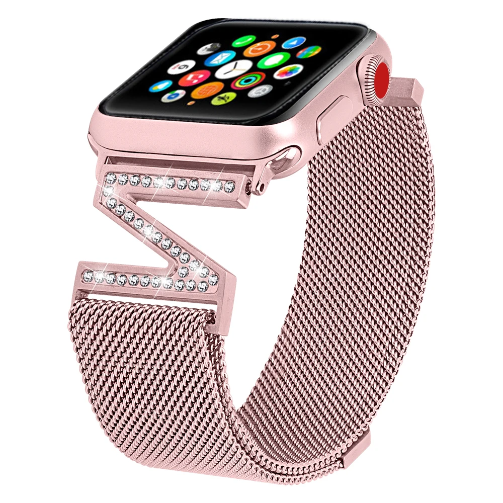 

Milanese Loop Fashion Bracelet Diamond strap For Apple Watch band 38mm 42mm 40mm 44mm For iwatch 1/2/3/4 Stainless Steel Strap