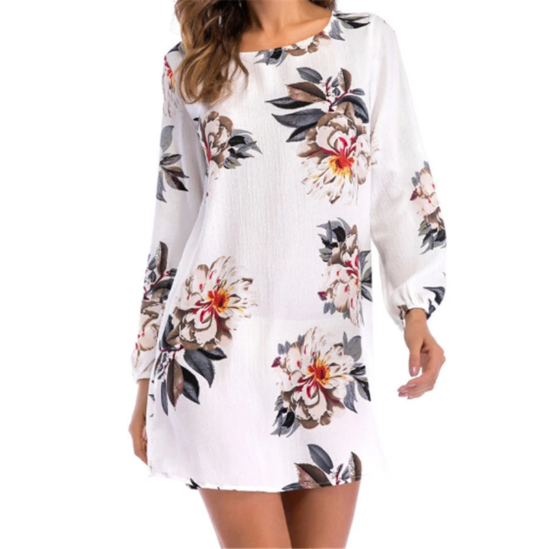 Women Floral Dress Autumn Women Flower Print Long Sleeve Dress New Sexy Ladies Evening Party Mini Dresses Casual Women Dresses