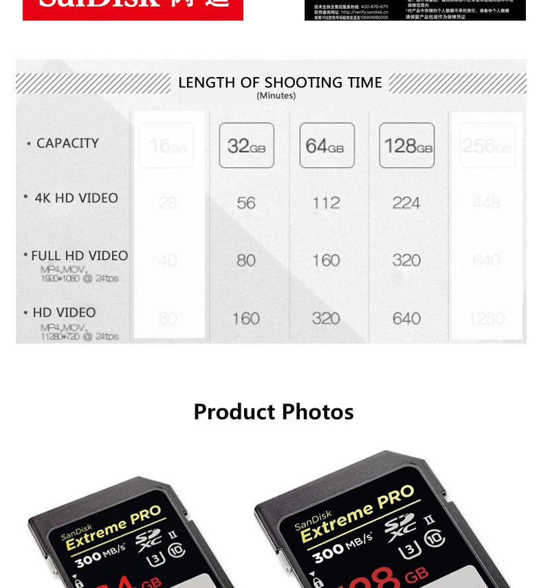 Оригинальная sd-карта SanDisk, 128 ГБ, 64 ГБ, 32 ГБ, до 300 м/с, класс 10, U3, UHS-II, Экстрим, Pro, карта памяти для камеры