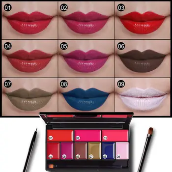 

new Pudaier Professional Palette Lipstick Fashion 9 Colors Lips Painting Long Lasting Red Purple White Lipstick With A Makeup