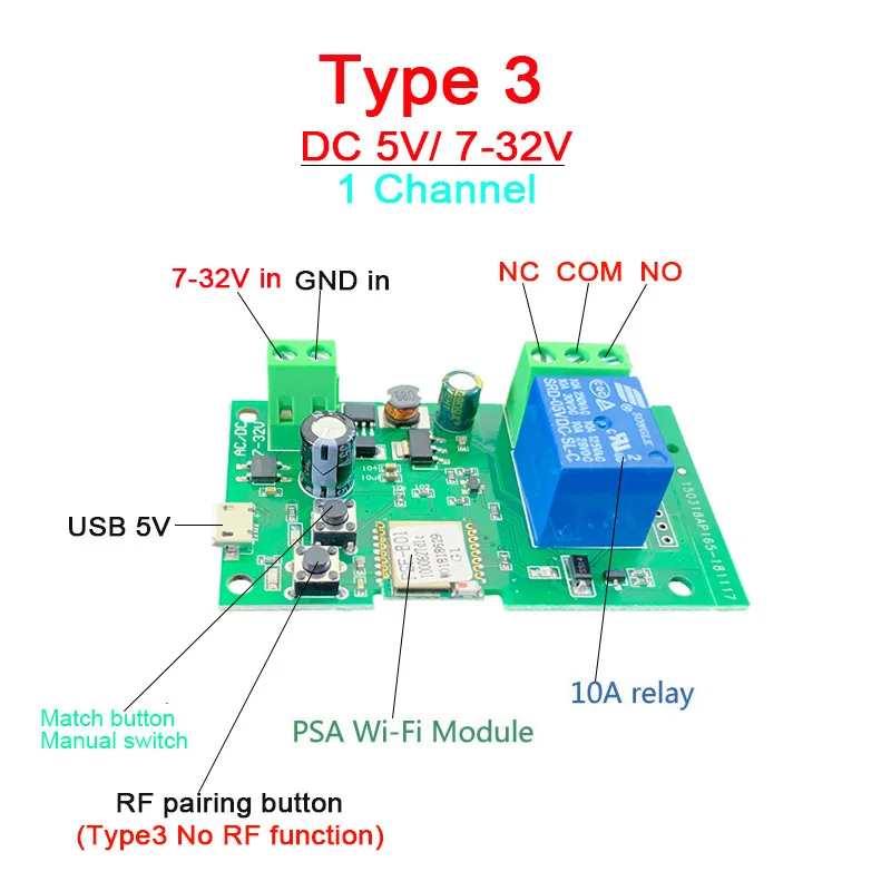 eWeLink Smart Remote Control Wifi wireless Switch Module 1CH/4CH DC5V 12V 32V 220V Inching Self-locking RF Receive 10A Relays - Цвет: 1CH DC5V 7-32V