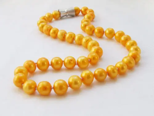 

Free shipping >>>>>17" real nature gold freshwater pearl everyday bib necklace 9-10mm magnet clasp