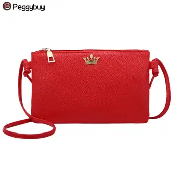 

2018 Simple Women Zipper Mini Shoulder Bags Girls PU Leather Crossbody Bag Crown Casual Envelope Messenger Handbags