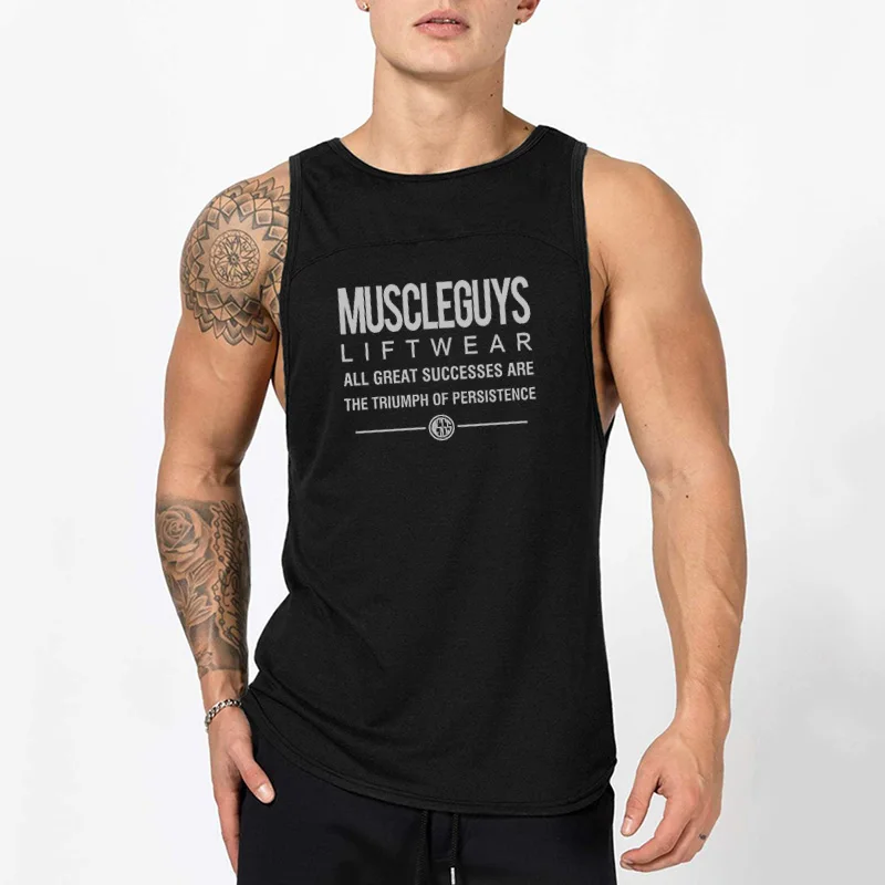 Muscleguys тренажерные залы Стрингер майка Бодибилдинг тренировки для мужчин Топ Фитнес Одежда Хлопок Мышцы жилет без рукавов рубашка для мужчин