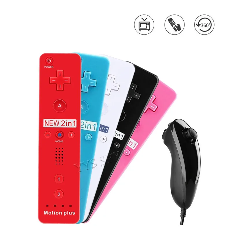 

2 in 1 Wireless Gamepad Remote Controller for Nintendo Wii Built-in Motion Plus with Nunchuck for Joystick Video Game Accessory
