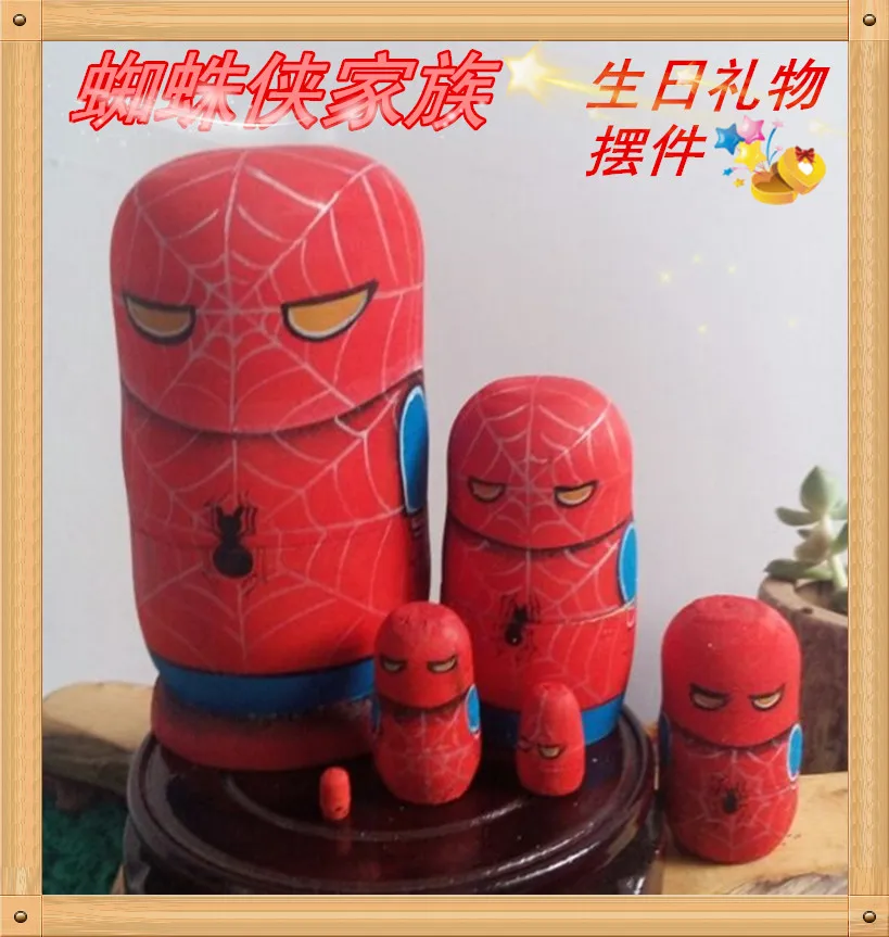 

6pcs Customized Wood Cartoon Anime Babushka Russian Doll Matryoshka Gifts Hand Painted Spiderman Matryoshka Doll Gift Home Decor