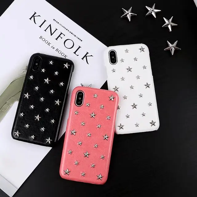 Adtismark High quality case For iPhone X 7 8 Pu stars rivet Studed Cover for iphone 6 6splus 7plus 8plus Free Shipping |
