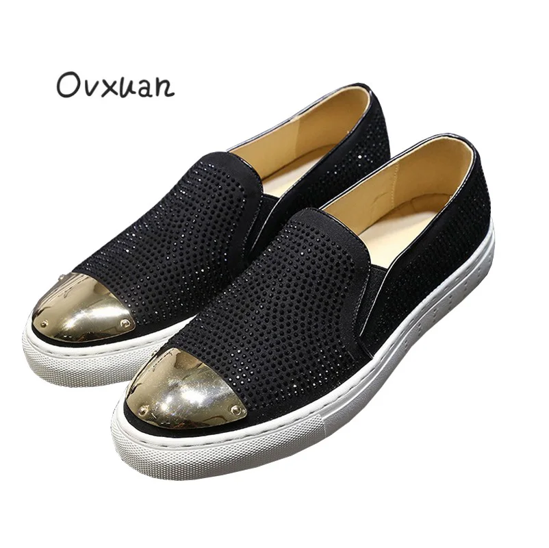 Chaussures De Métal Mode Bleu Loisirs Occasionnels Mocassins Feuille Et Brillant Ovuxan Banquet Cuir bleu Hommes Noir Véritable Strass Orteil Partie En x6ZW8xd4gq
