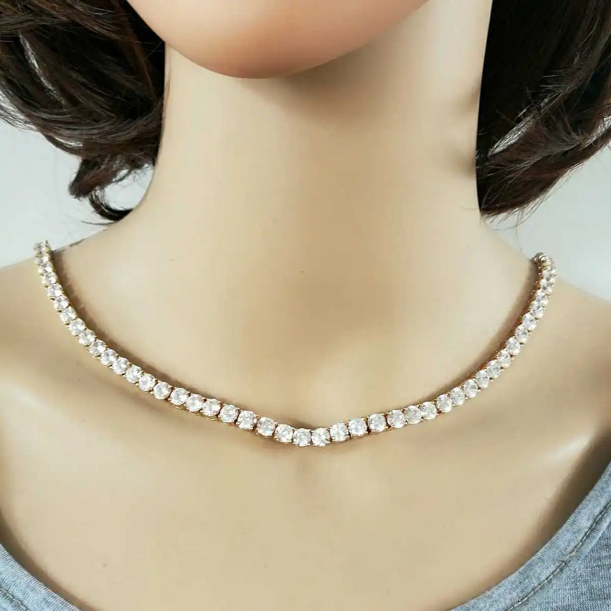 

AAA High Quality Cubic Zirconia Stone Setting Rose Gold Color Evening Party Round Chokers Necklaces For Women