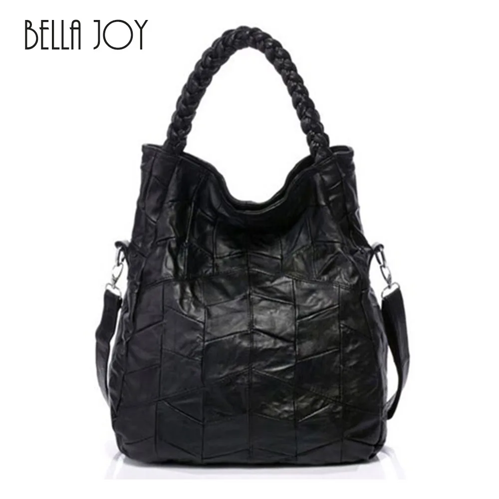 

BELLA JOY Fashion Genuine Leather Women Handbag Patchwork Sheepskin Women Shoulder Bag Famous Brand High Quality Women Bag Tote