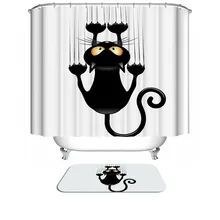 Bain Rideau Pour Salle De Bains Personnalisée Drôle De Noël Rideau De Douche 3d Moderne Creative Chat Étanche Tissu Crochets Décoration de La Maison