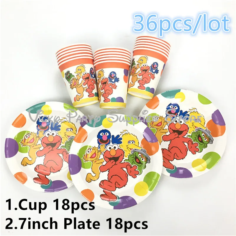 

36pcs/lot Sesame Street Theme Disposable Tableware Set Cartoon Animals Birthday Baby Shower Plate Cup Party Decoration Supplies