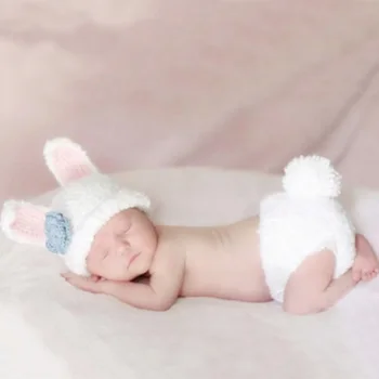 

New born props infant bunny costume baby photography props newborn photo crochet outfit toddler beanie panties fotografia shoot