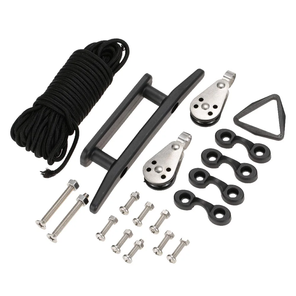 

19 in 1 Kayak Canoe Anchor Trolley Kit Set Pulley Cleat Nylon Pad Eyes 30ft Rope 10pcs Screws with Nuts Kayak Accessories