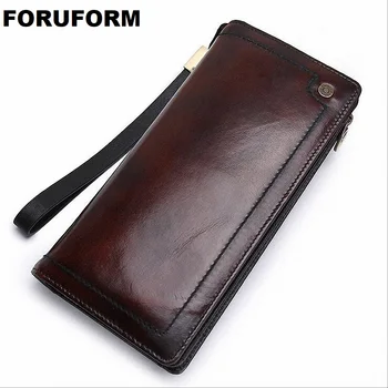 

100% Genuine Leather Men Wallets Vintage Famous Brand Design Card Holder Purse Bag Coin Pockets Zipper Long Clutch LI-1456