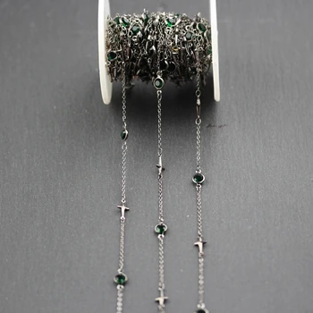 

Gun Black Plated Copper Cross Links Chains,Dark Green Glass Faceted Round Beads Necklace Jewelry,6mm