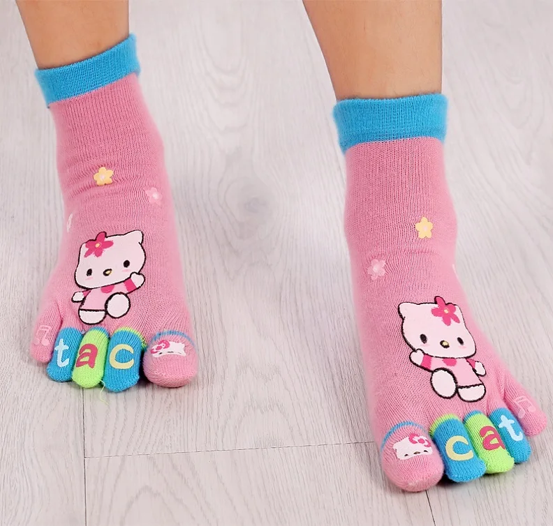 Детские носки с пальцами с изображением кролика, котенка, медведя; носки для мальчиков и девочек с пятью пальцами; calcetines meias; chaussette; Детские носки с 5 пальцами; 6 пар