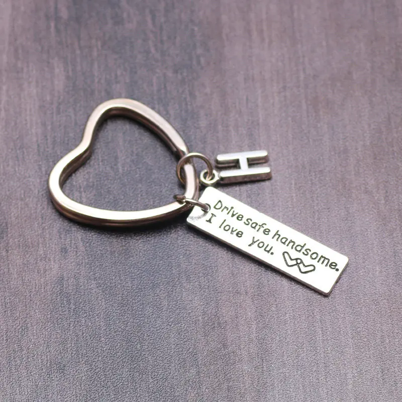 

Letter A-Z Key Chain Drive Safe I Need You Here With Me Keychain Jewelry Engraved Bike Heart Keyring Llaveros Father's Day Gifts