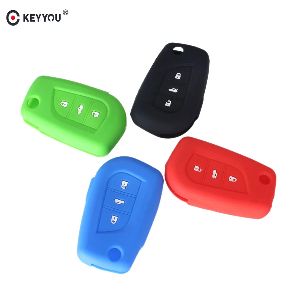 

KEYYOU 3 Buttons Silicone Car Key Case Fob Case Cover For Toyota RAV4 Yaris Venza Matrix Scion tc xA Scion xb Remote Holder