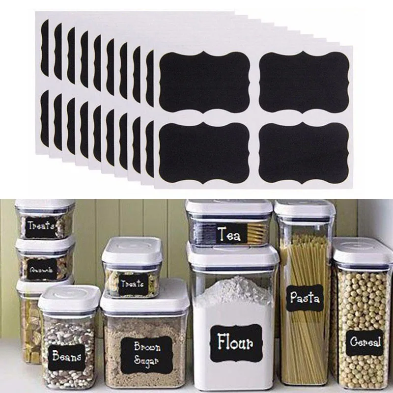 

40Pcs/Set PVC Craft Blackboard Sticker Black Kitchen Bottles Sticker For Jar Organizer Can Labels Chalkboard Home Decor